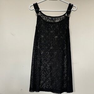 Aqua Funky Black Swimsuit Cover-Up Dress Animal Print Ring Detail Beach Cover Up